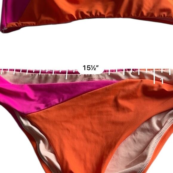 Victoria's Secret Pink Orange Color block Halter Hipster bikini set Size LARGE - Picture 11 of 13